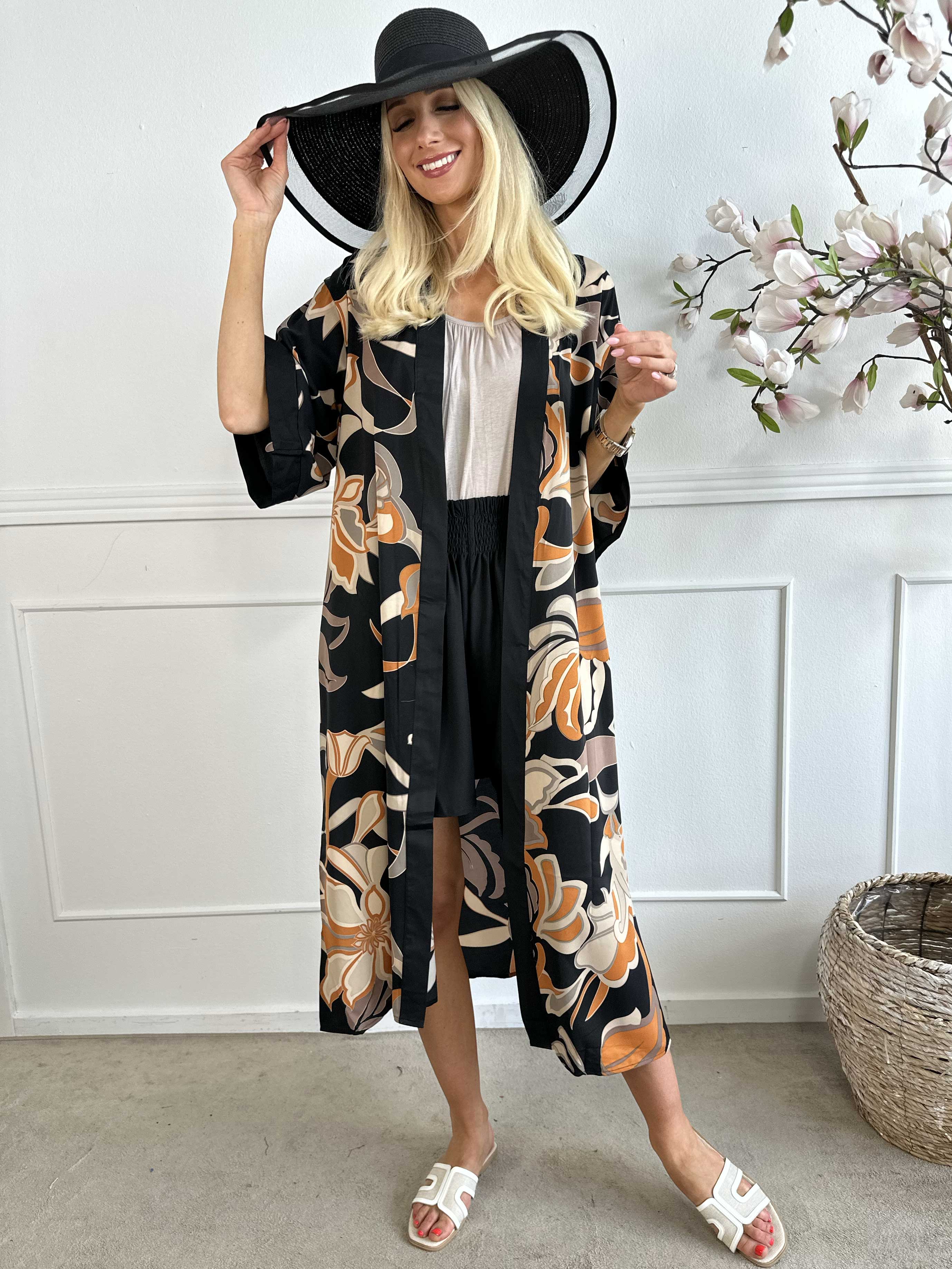 Nora - Lang kimono i viskose med mønster